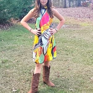 Freshine Halter Neck Bubble Dress Brightly Multi-colored Size Small